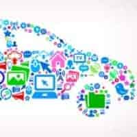 Car on Modern Technology & Communication Icon Pattern